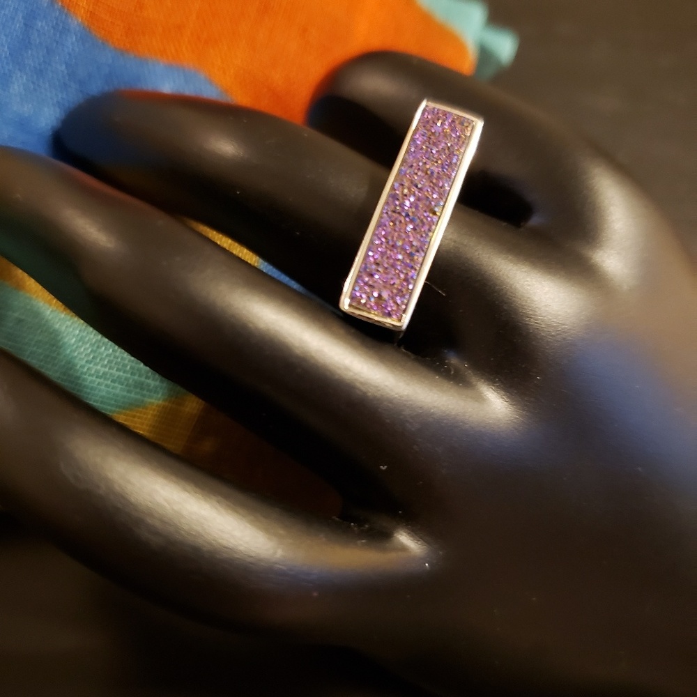 Purple Druzy Rectangular Silver Ring - image 5